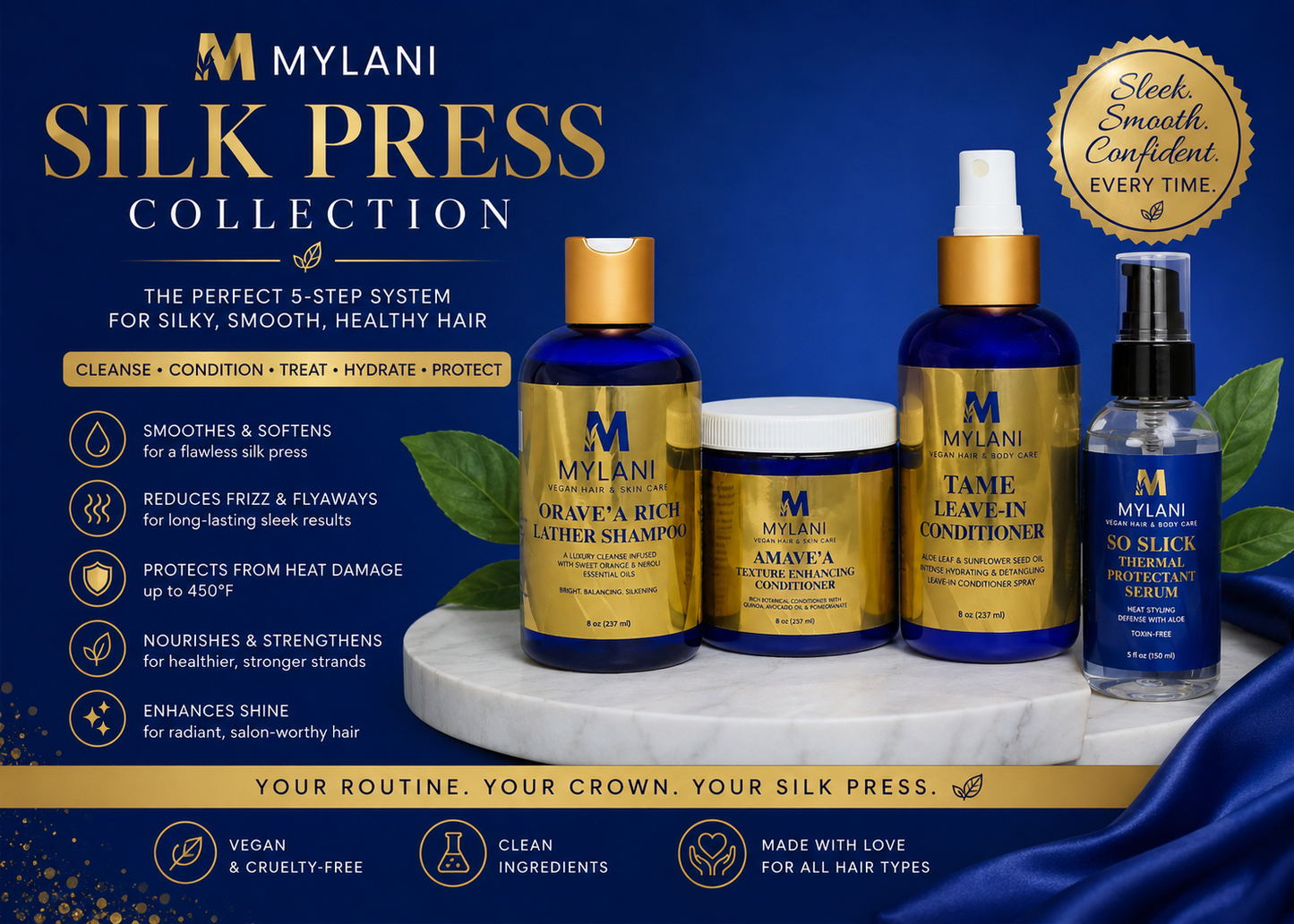Mylani Silk Press Bundle: The Complete 4-Step System for Silky, Smooth, Heat-Protected Hair